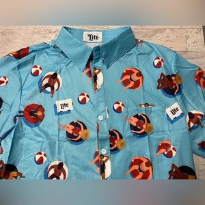 Miller Lite Beer Summer Beach Pool Short Sleeve Hawaiian Shirt Size Medium